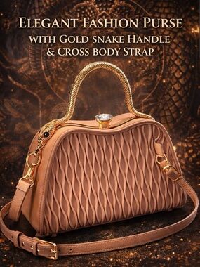 Elegant Gold Snake Handle Tan Women's Fashion Purse with Crossbody Strap